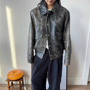 Diesel Distressed Black Grey Leather Jacket